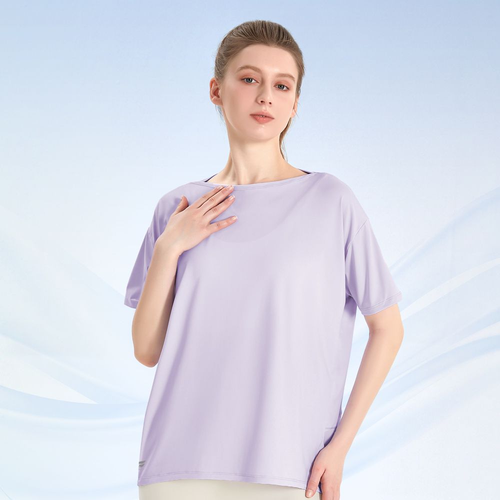 速涼絲感船領短袖上衣-夢幻紫