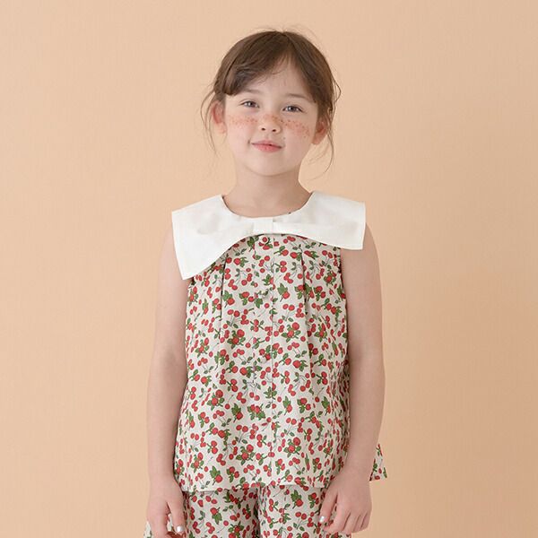 日本 Lycee mine - 可愛水手領無袖上衣-格子-粉紅