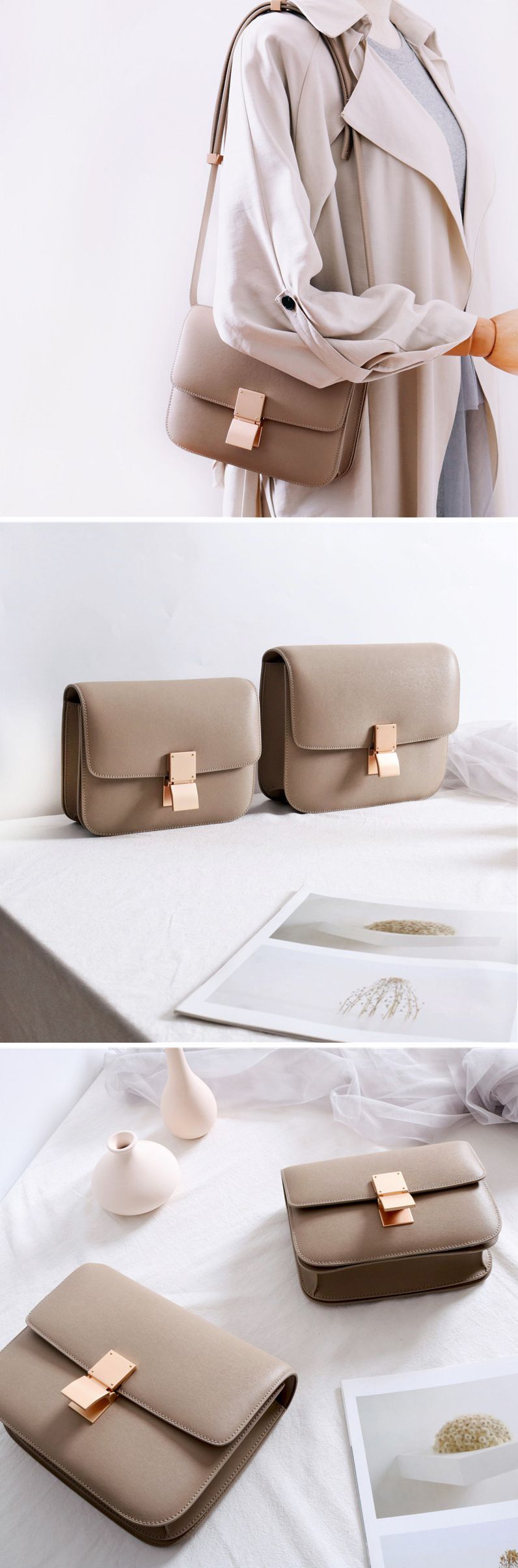 磨砂啞金真皮女包-裸粉色