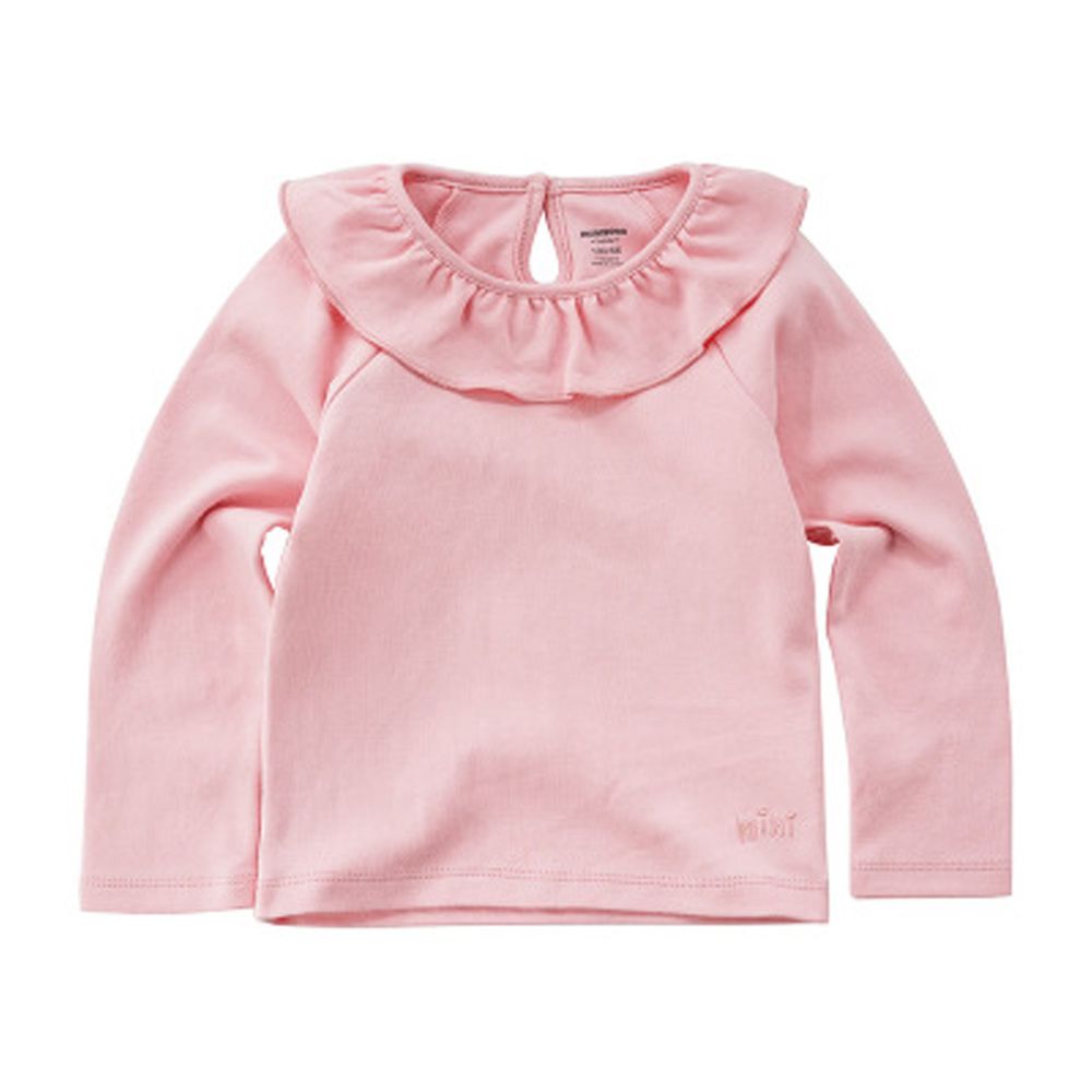 Minizone - 甜美荷葉領素色長袖T恤-粉色