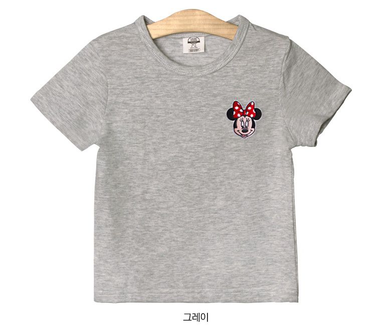 (韓製)正版迪士尼 - 刺繡徽章純棉T-米妮(蜜桃橘)