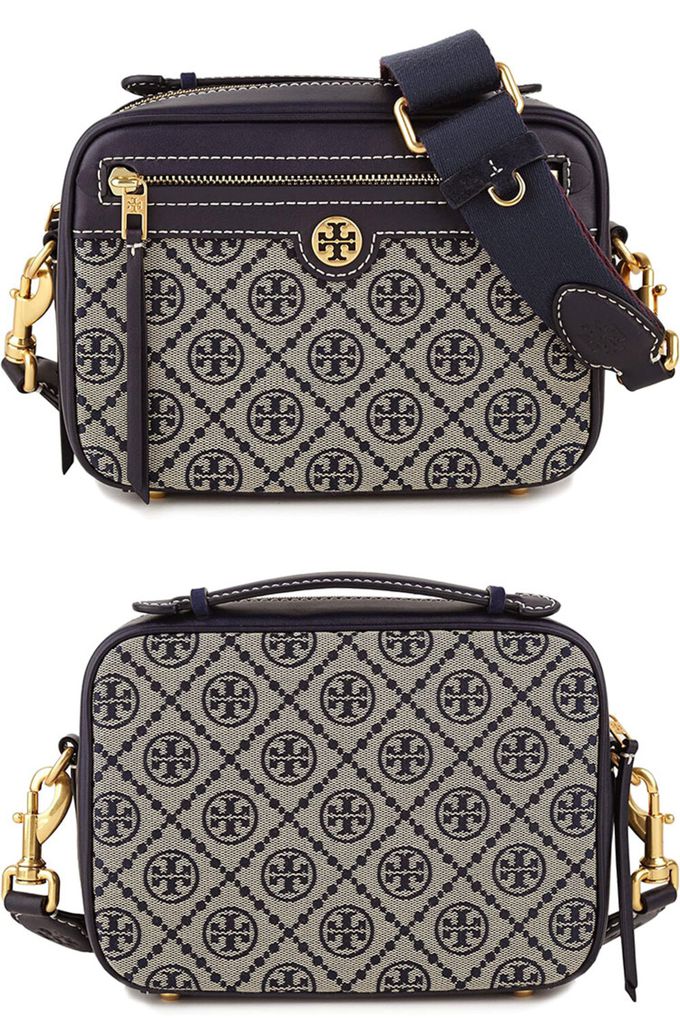 TORY BURCH - 滿版LOGO緹花相機包 (藍色)