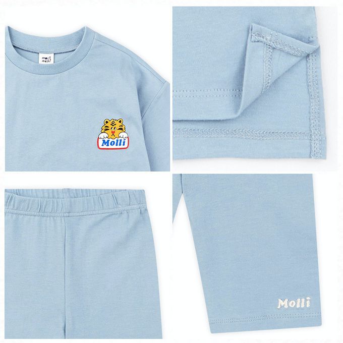 韓國 mollimelli - Molli老虎印五分袖套裝-淺藍