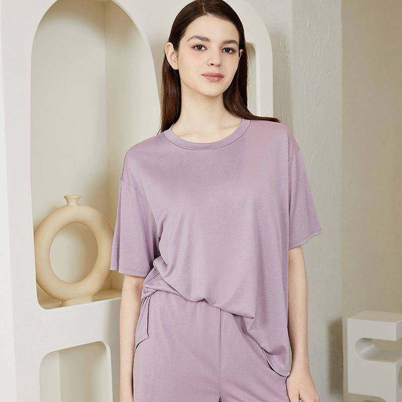 ALWAYS - 棉柔圓領短袖上衣(附胸墊)-藍色