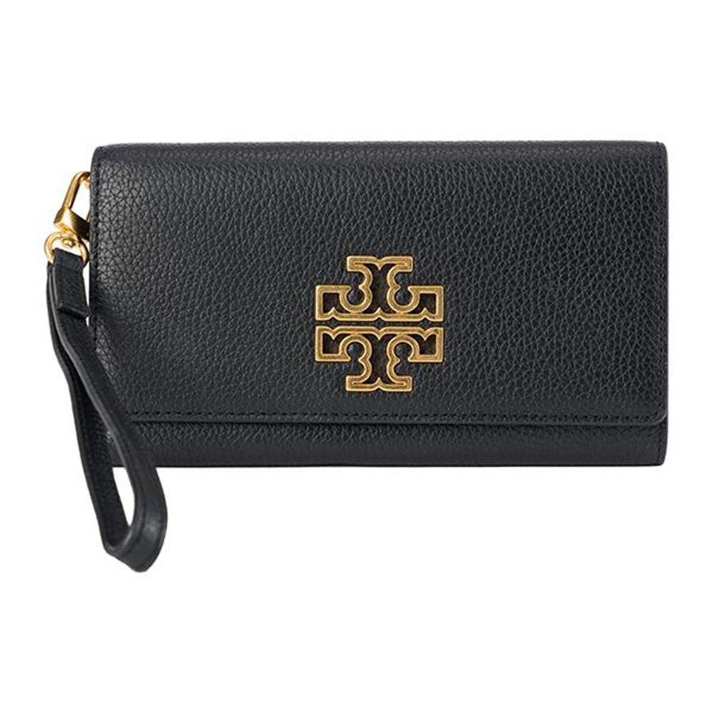 TORY BURCH - 雙T-LOGO皮革翻蓋手拿包長夾 (黑)