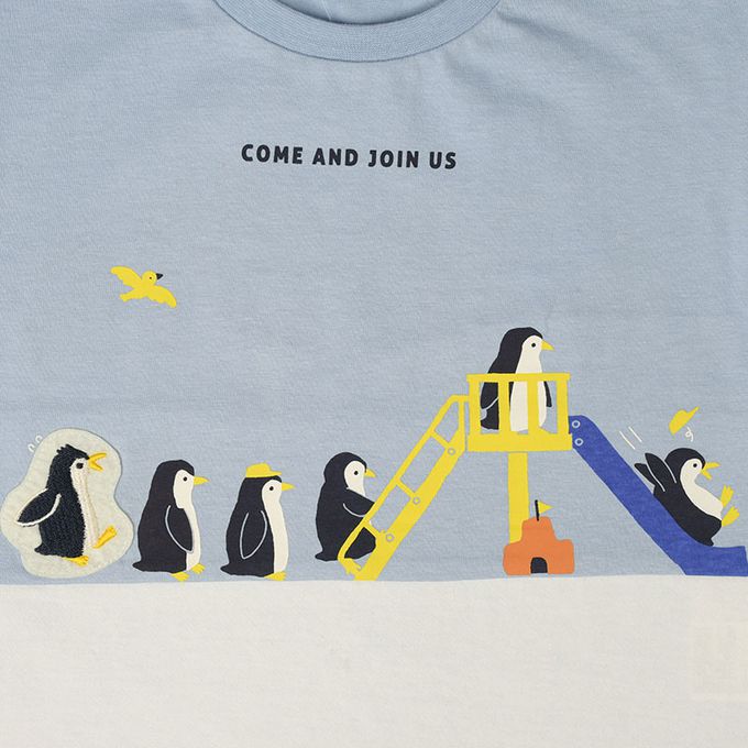 akachan honpo - 短袖拼接T恤-淺藍色