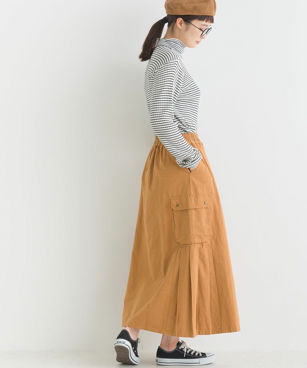 日本女裝代購 - 休閒風側口袋工裝裙-焦糖橘