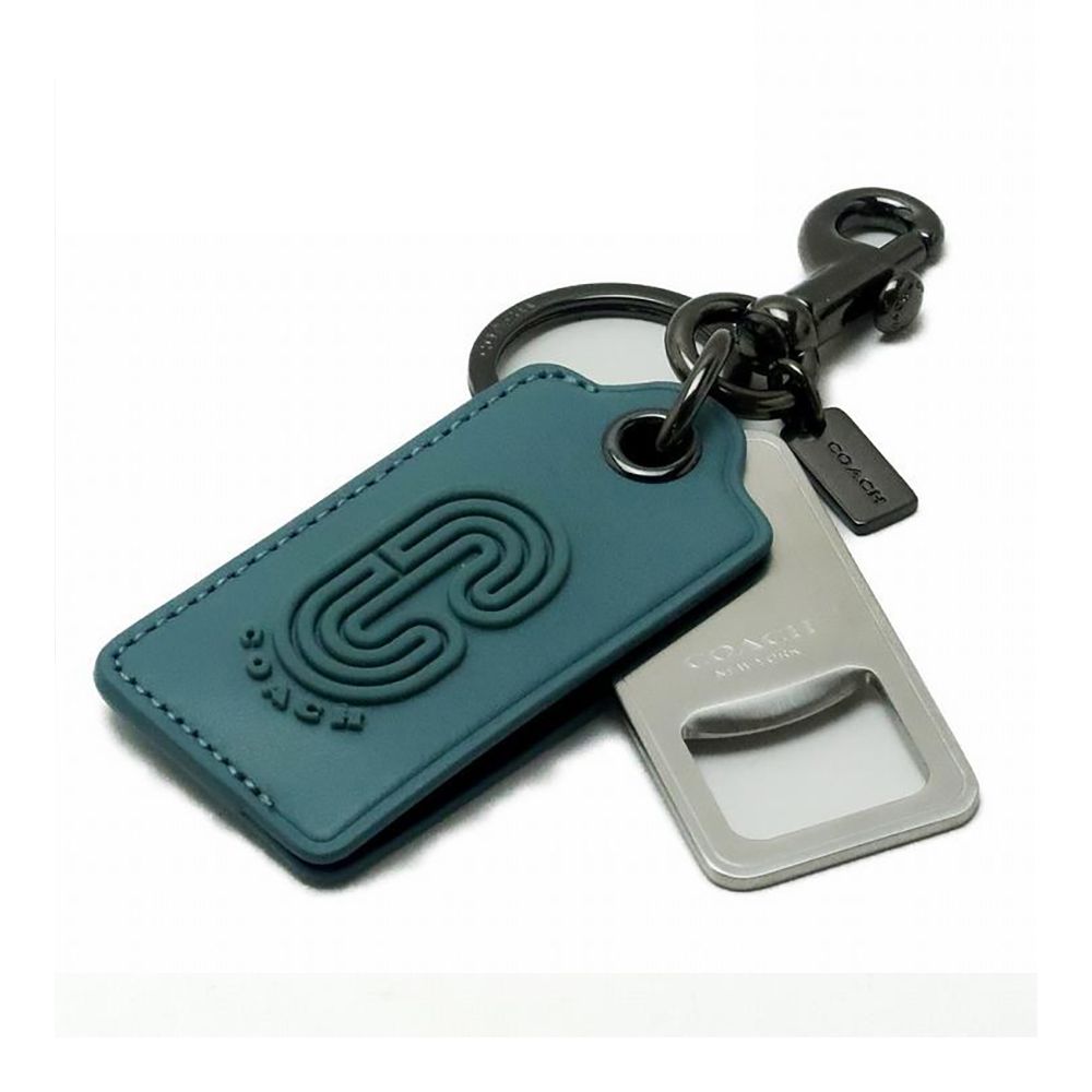 COACH - 皮革造型鑰匙圈 (藍綠)