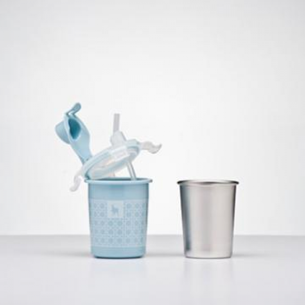 美國 Kangovou - 不鏽鋼安全兒童餐具-兩用杯-野莓藍 (8*8*13(長*寬*高))