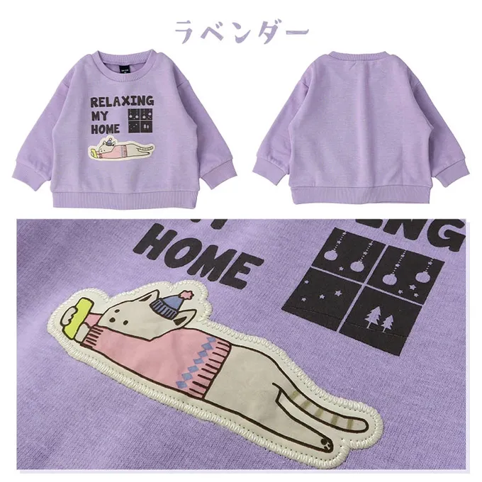 日本 ZOOLAND - 裏起毛 立體貼布印花長袖上衣-聖誕樹車車-灰綠