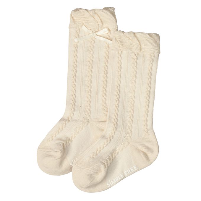 akachan honpo - 長統襪-繩紋 蝴蝶結-象牙白色 (9～14cm)