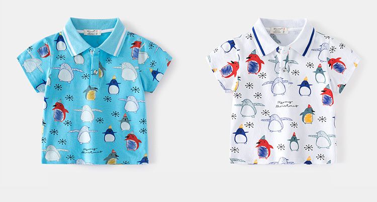 WELLKIDS - 純棉休閒翻領短袖襯衫-企鵝王國-白色