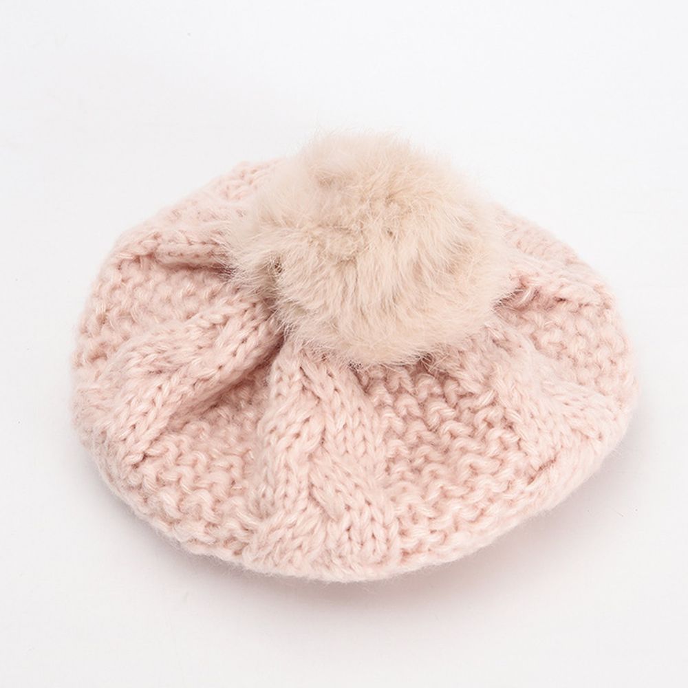 針織毛球貝雷帽-粉色 (52CM（2-5Y）)
