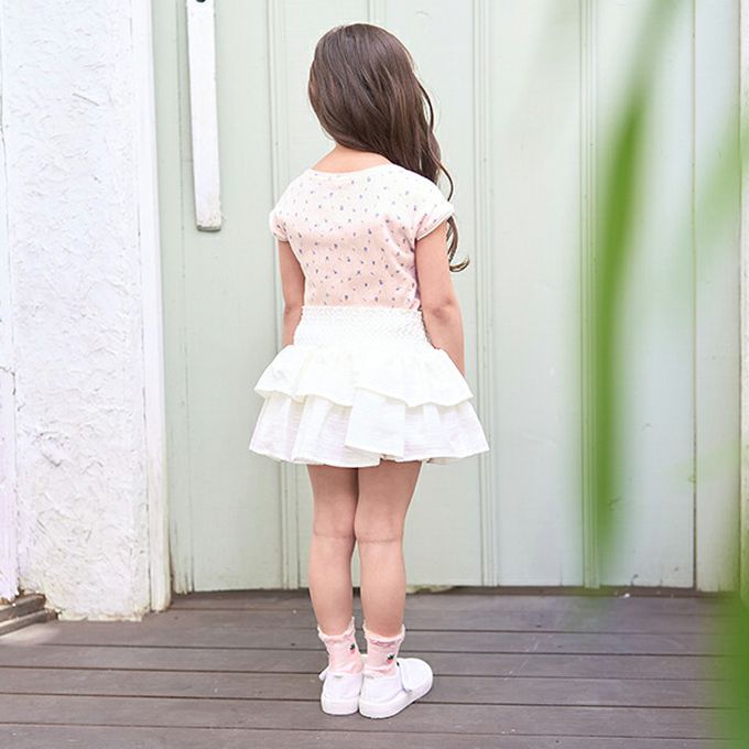 日本 Lycee mine - 100%棉 印花蕾絲滾邊短袖上衣-薄荷綠