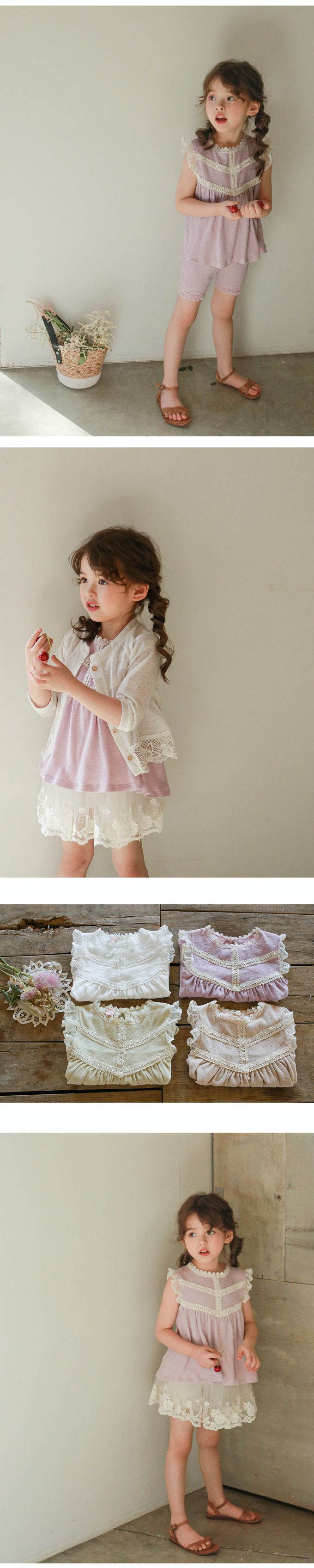 韓國 Puellaflo - 甜美網紗蕾絲邊袖背心-粉