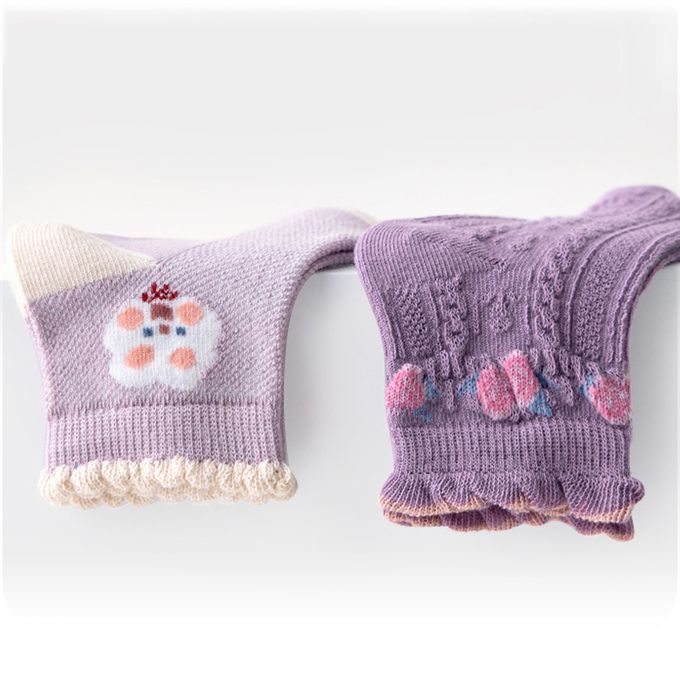 腳ㄚ子 - 幼/兒童棉質中筒襪 童襪 襪子 棉襪 兒童襪-溫柔紫花