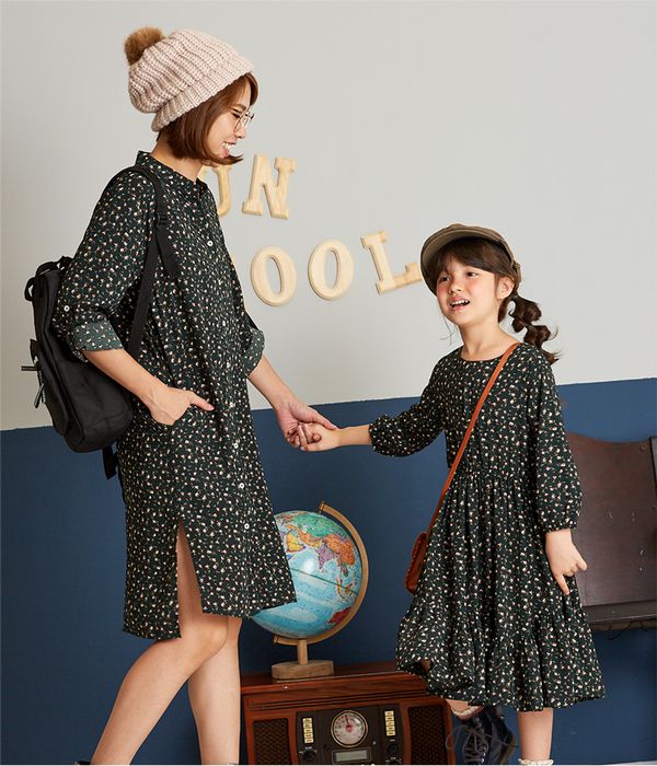 麗嬰房 Little moni - 印花長版襯衫-深綠 (F)