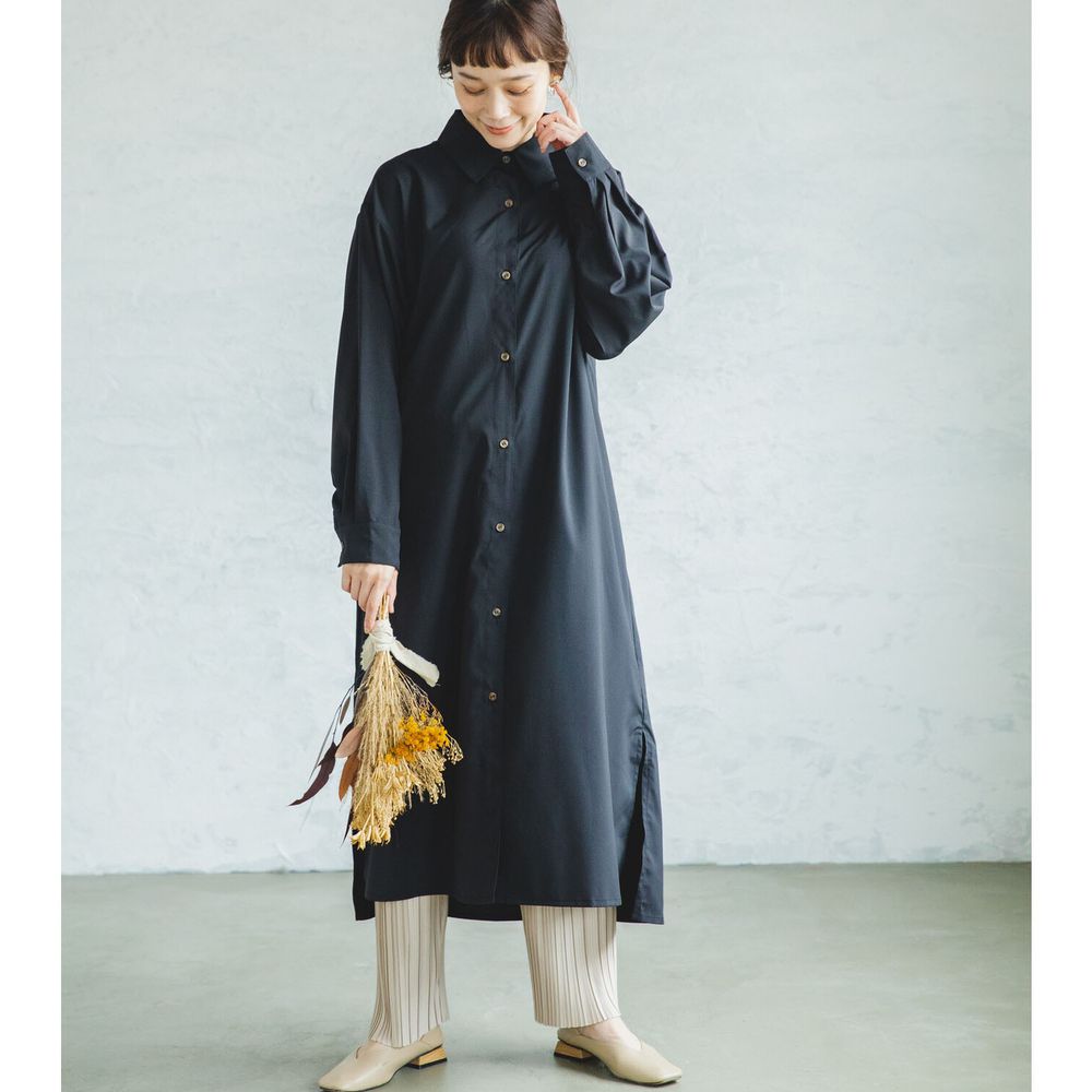 日本 PAIRMANON - 率性輕薄長袖襯衫/洋裝(媽媽)-黑 (FREE)