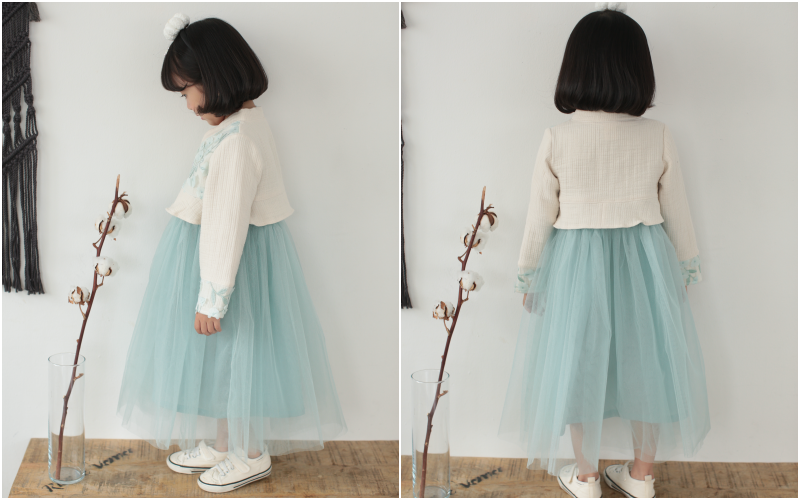 韓國 Dalla - 片片花朵流蘇2件式生活韓服-薄荷綠