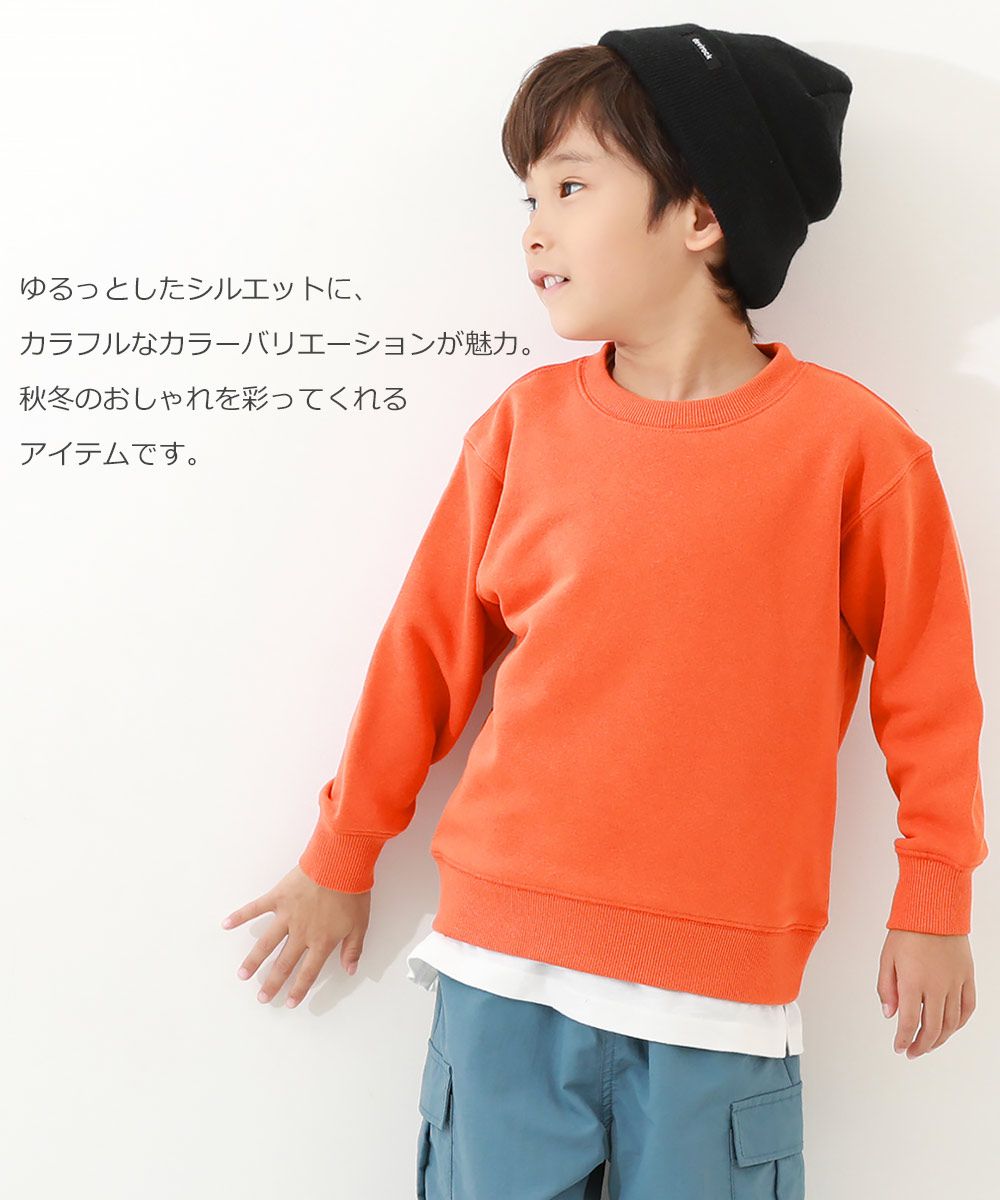 日本 devirock - 純色耀眼圓領廓形長袖上衣-橘