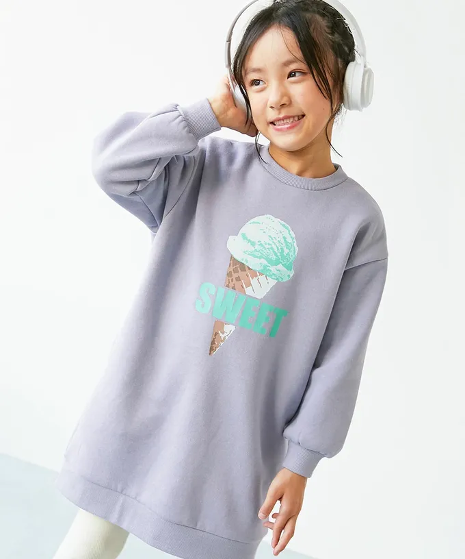 日本 devirock - 裏起毛落肩印花長袖洋裝-英文logo-灰黑