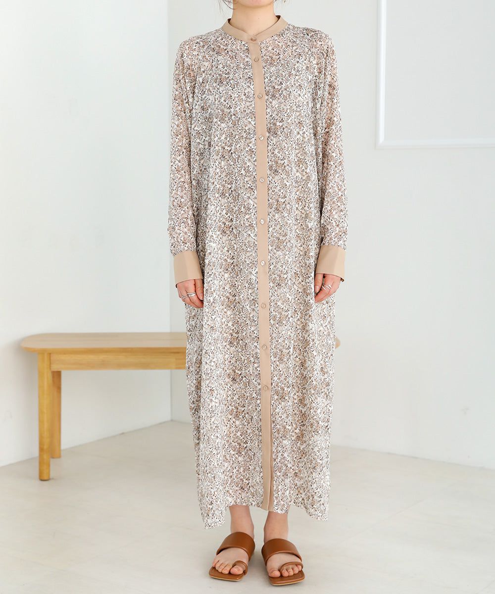 日本 Bab - 文藝浪漫碎花排扣洋裝-石英灰