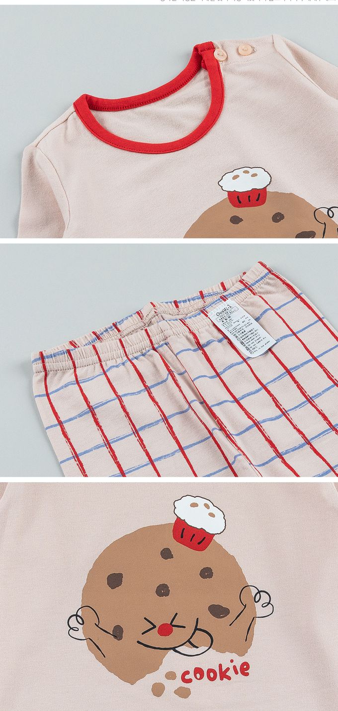 韓國 Cordi-i - 無螢光棉薄款彈性長袖家居服-巧克力餅乾-米膚