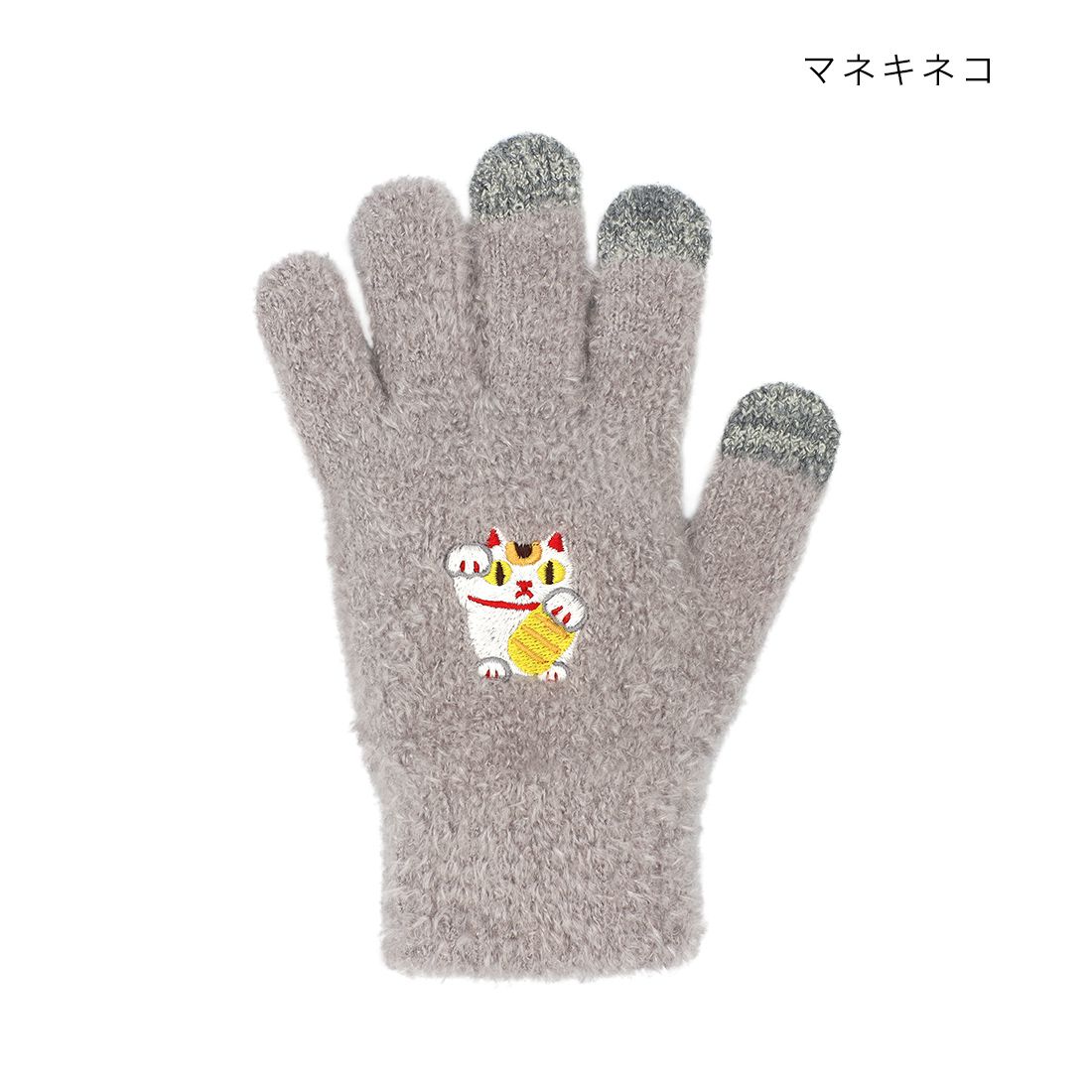 日本 TOMO - 大人可觸控短絨保暖手套-不倒翁-淺米