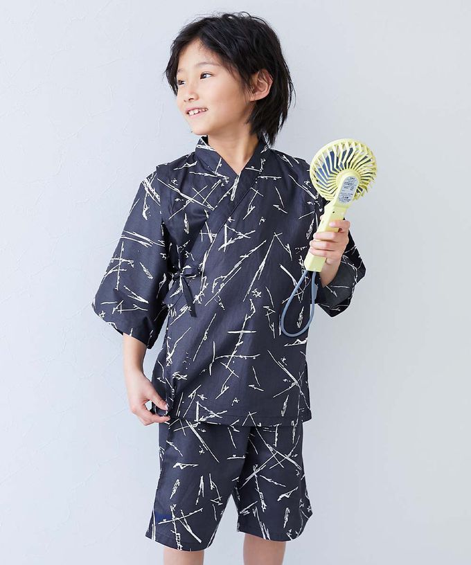 日本 devirock - 期間限定！經典日式風甚平套裝-煙火-靛藍
