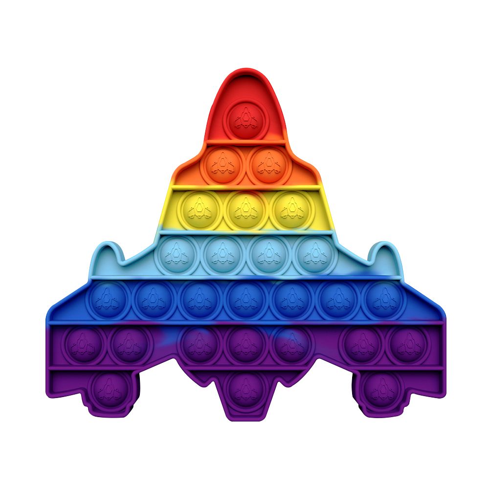 3入-滅鼠先鋒彩虹泡泡板 按壓玩具 可當杯墊-戰鬥機+隨機2入