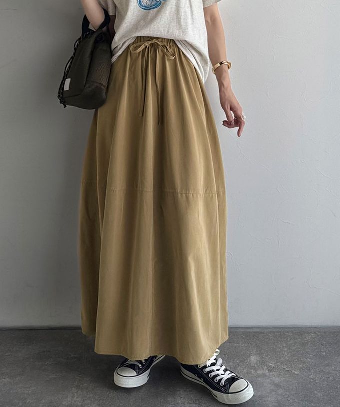 日本 Classical Elf - Java 桃皮磨毛感繭型蓬盈長裙(有口袋)-卡其