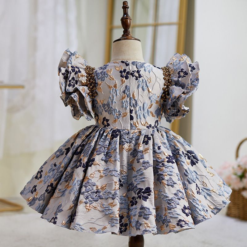 復古宮廷風刺繡大飛袖禮服-滿版小花-復古藍