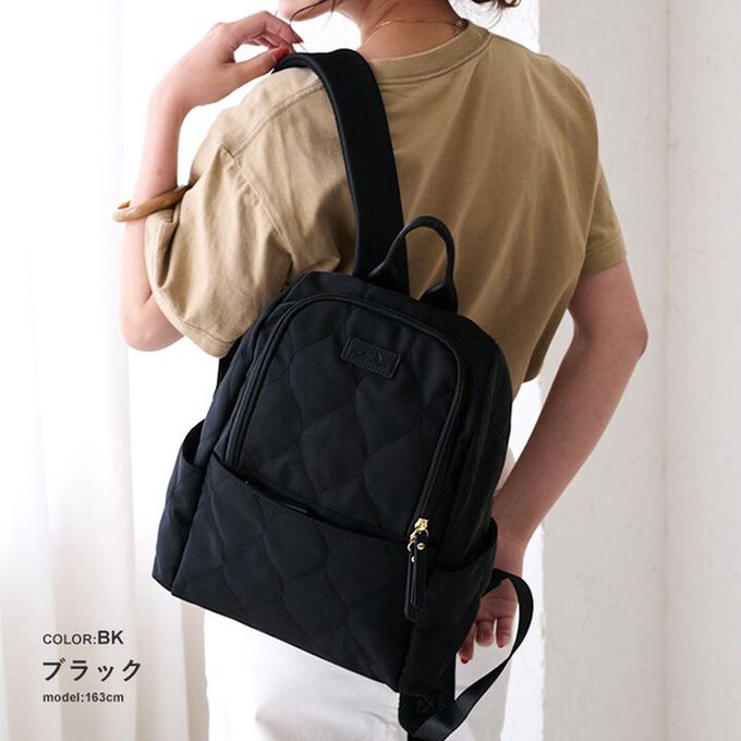 日本 LIZDAYS - 8口袋輕量絎縫防潑水時尚後背包-深灰