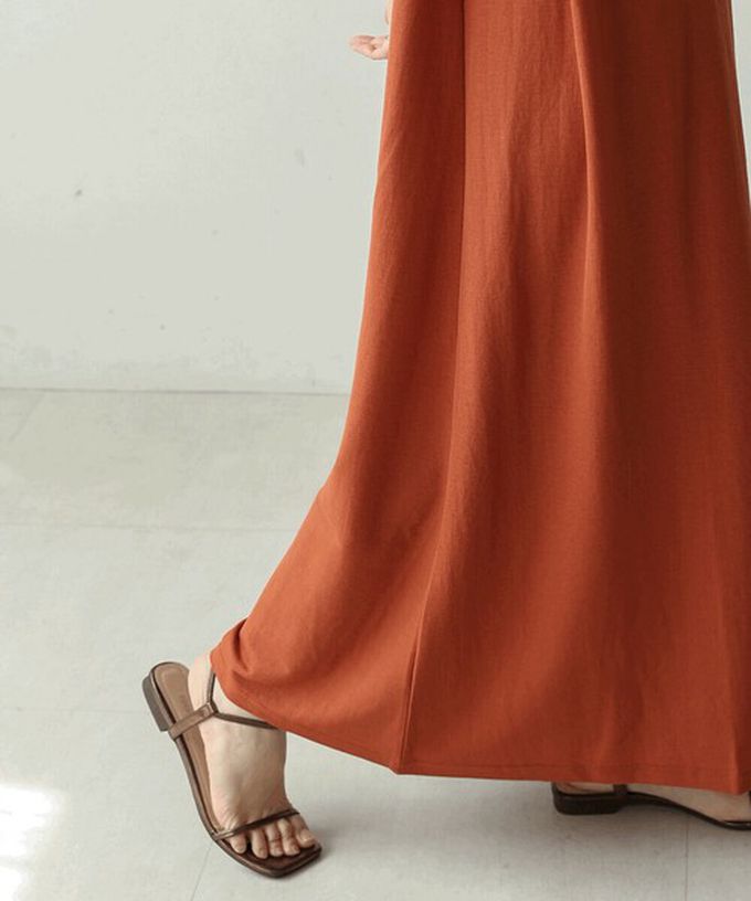 日本 Bab - 透氣嫘縈肩皺摺A字無袖洋裝-焦糖橘