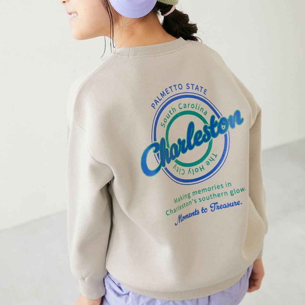 熱銷定番 裏起毛落肩大學長袖上衣-圈圈LOGO-灰杏