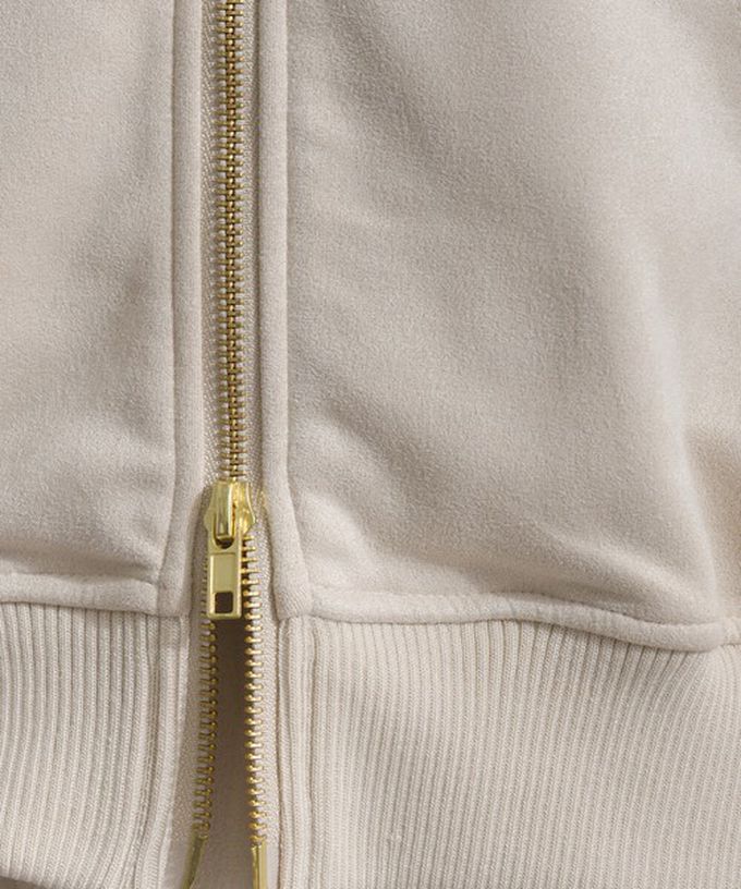 日本 ELENCARE DUE - 輕盈絨皮感雙拉鏈短版連帽外套-象牙米