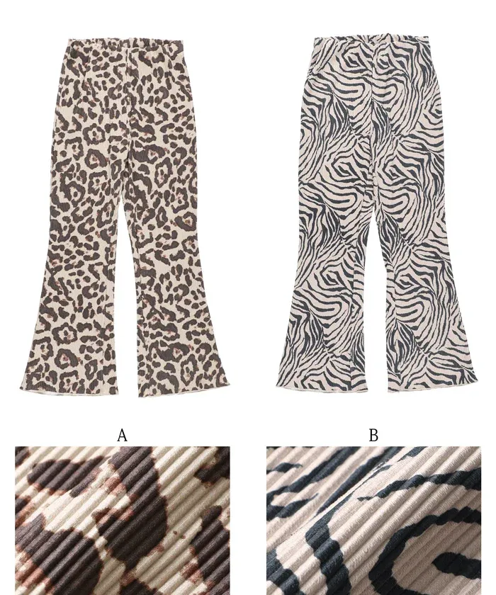 日本 COCA - 時尚彈性細摺垂墜寬褲-斑馬紋