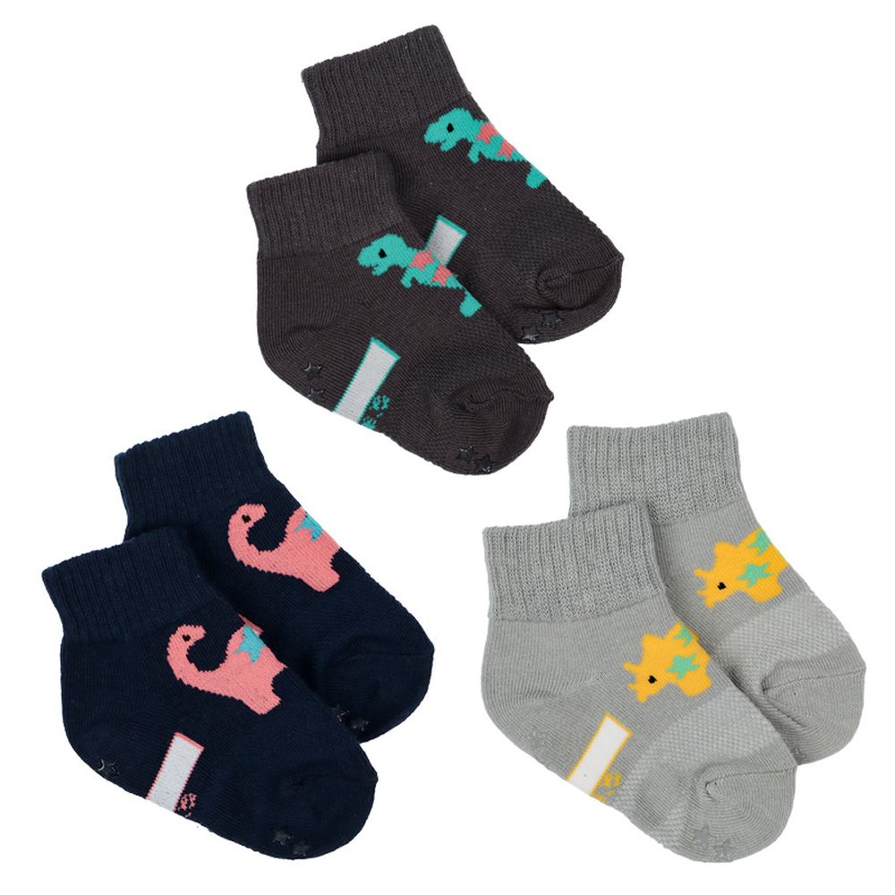 短襪3雙組-恐龍&星星-灰色 (9~14cm)