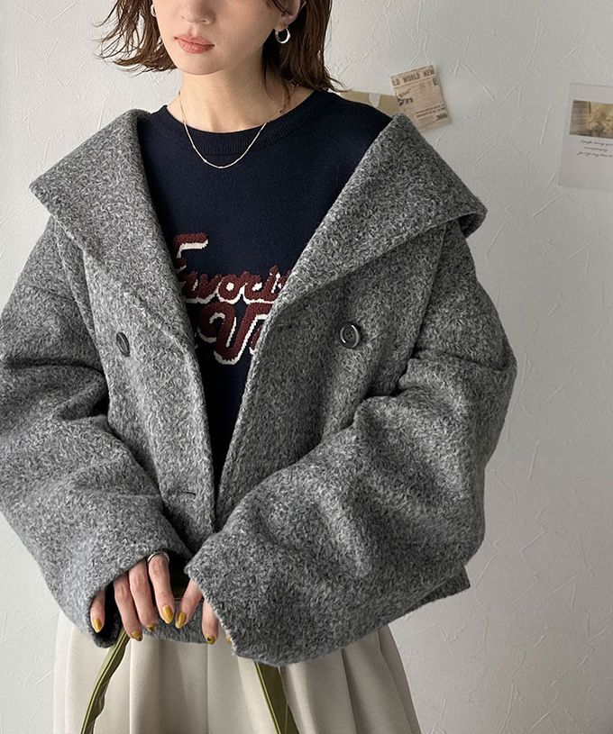 日本 Classical Elf - 注目大翻領優雅毛呢感大衣外套-淺摩卡