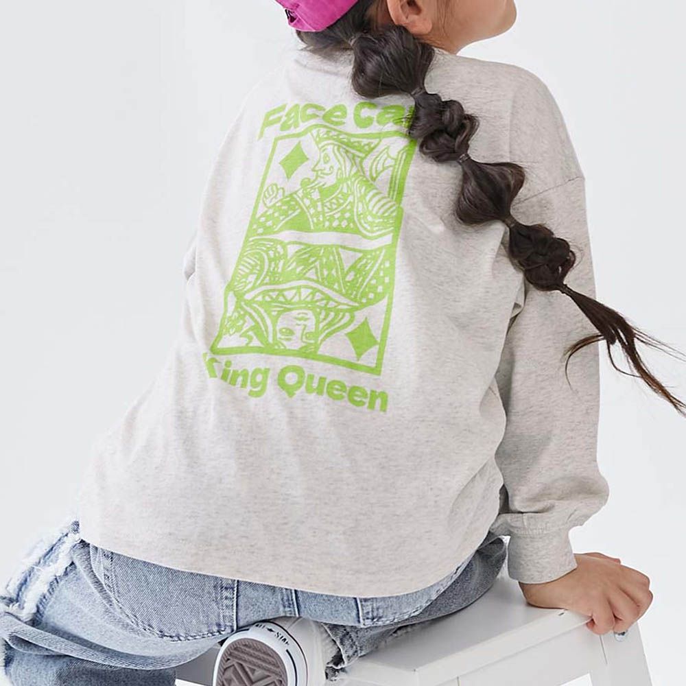 100%棉 定番印花寬版長袖上衣-國王牌-燕麥