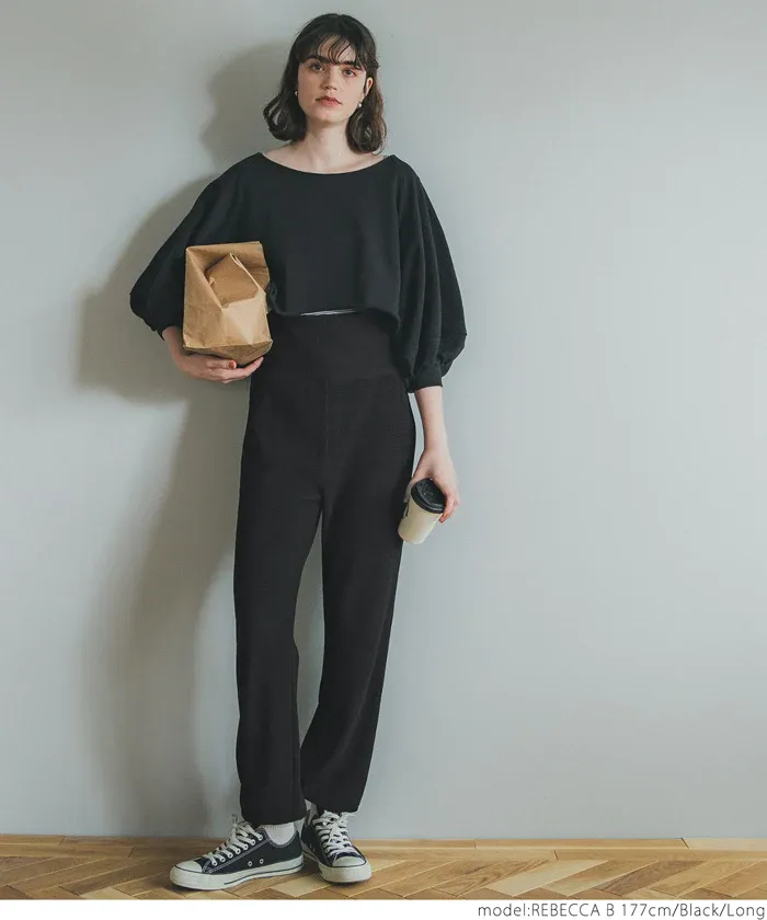 日本 COCA - 棉混舒適羅紋長褲-黑