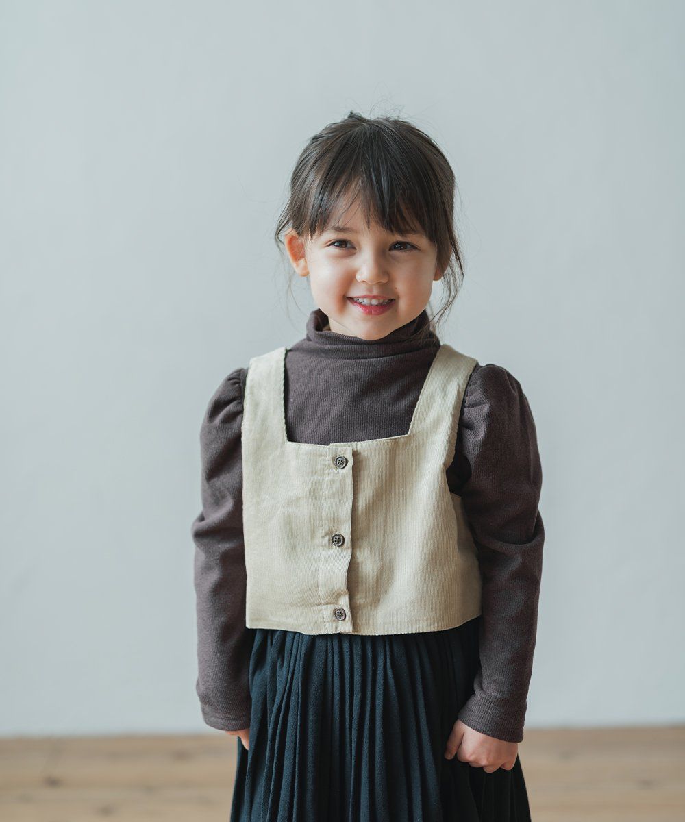 日本 riziere - 鄉村風短版背心X套頭公主肩長袖上衣兩件組-咖啡X米