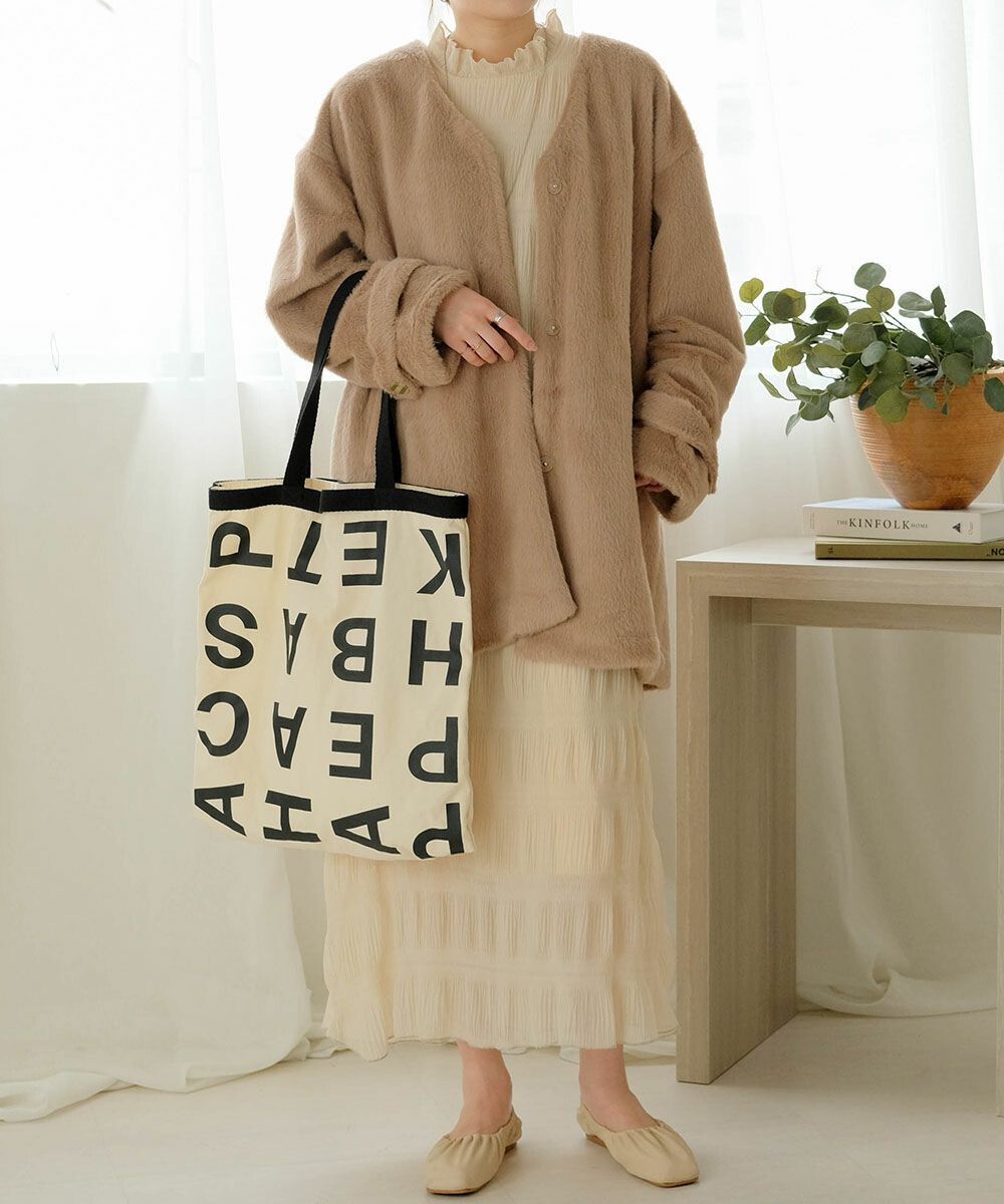 日本 Bab - [日雜推薦] 簡約字母帆布袋/托特袋-米杏