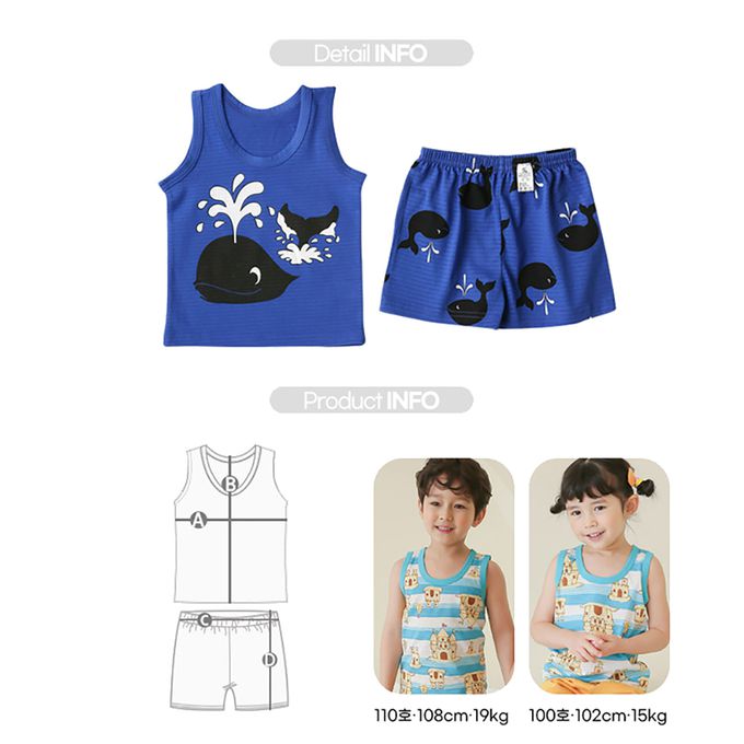 正韓 Puco - 超優質嬰幼兒/兒童無袖100% 有機棉家居服/睡衣-鯨魚噴水