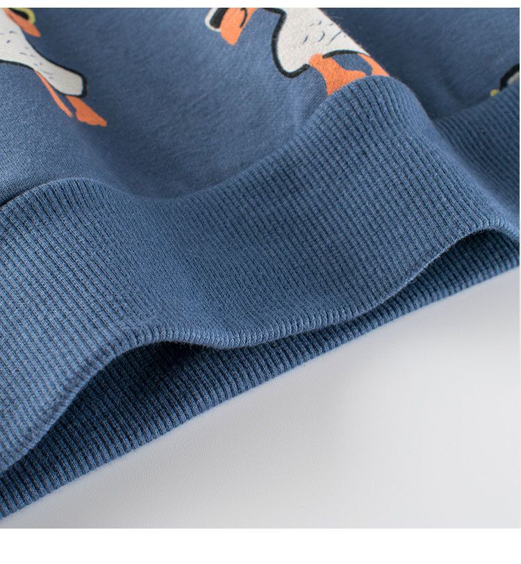 加絨棉質圓領長袖上衣/大學T-帥氣鴨子-海軍藍