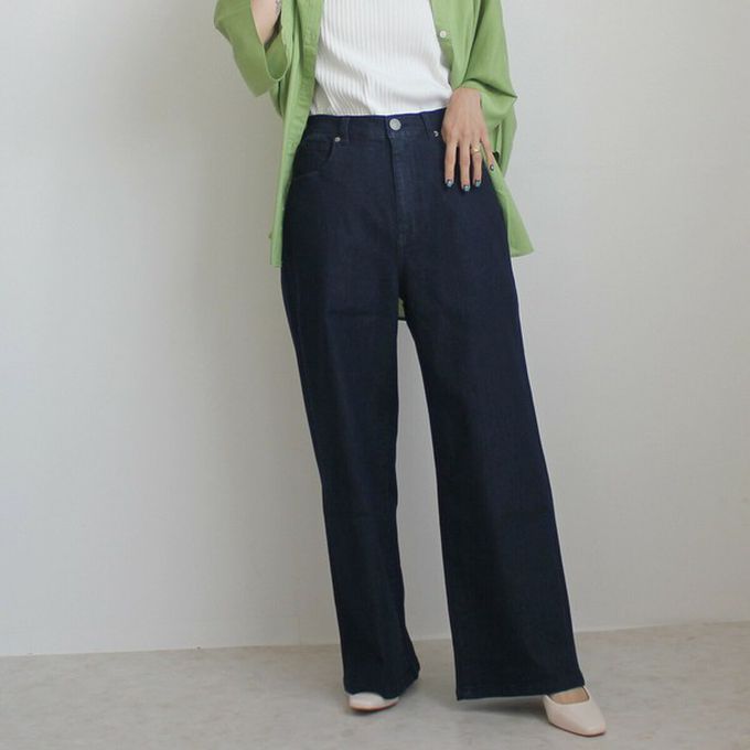 日本女裝代購 - Coolish 接觸涼感舒適快乾丹寧寬褲-淺藍