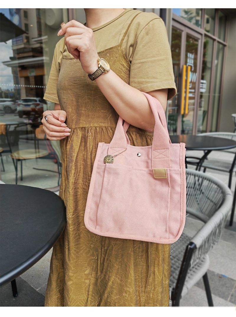 大容量帆布手提包/便當袋-粉色 (22x14.5x23cm)