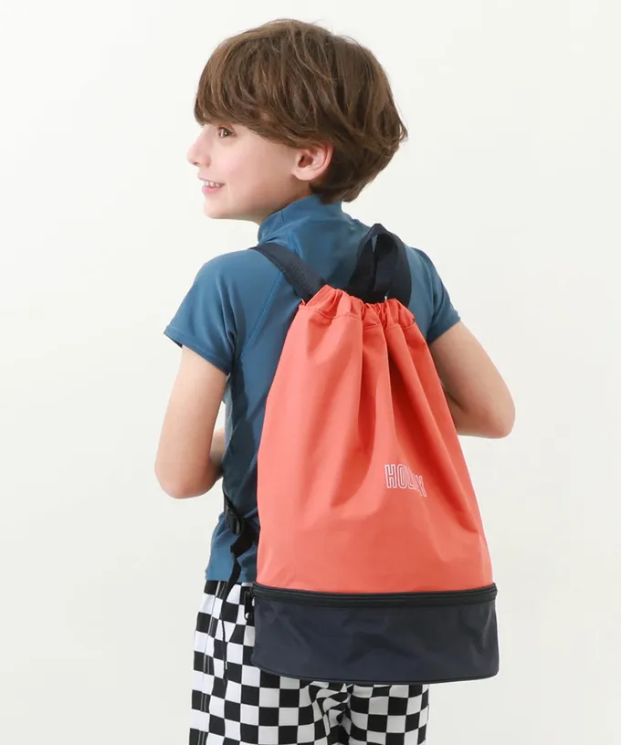 日本 devirock - 雙層設計防水便利游泳背包/水桶包-海軍藍x紅