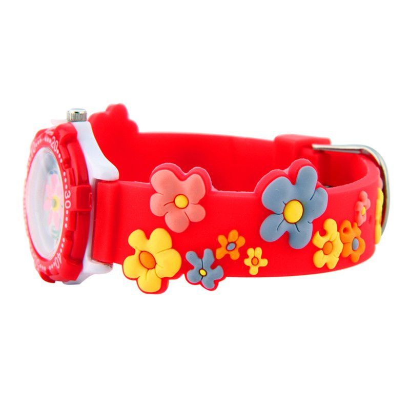 3D立體卡通兒童手錶-可旋轉錶圈-紅色花朵