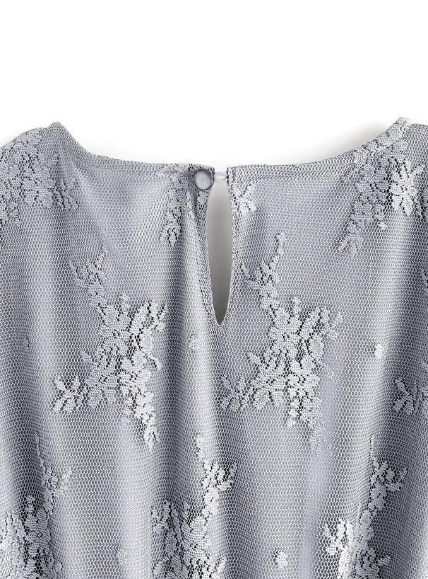 日本 GRL - 浪漫花刺繡薄紗短袖洋裝-星塵藍